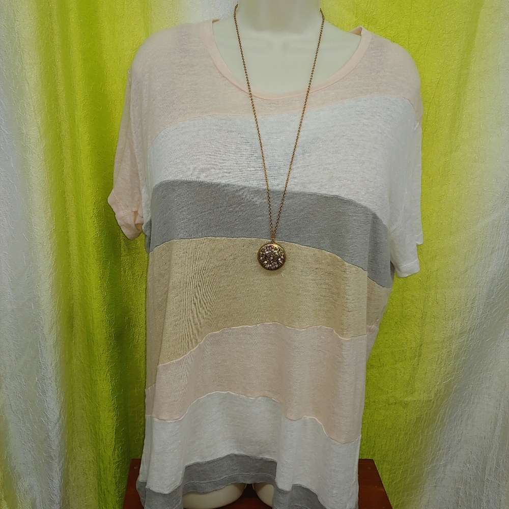 Iro | Linen Neutral Patchwork Tshirt Scoopneck L - image 1